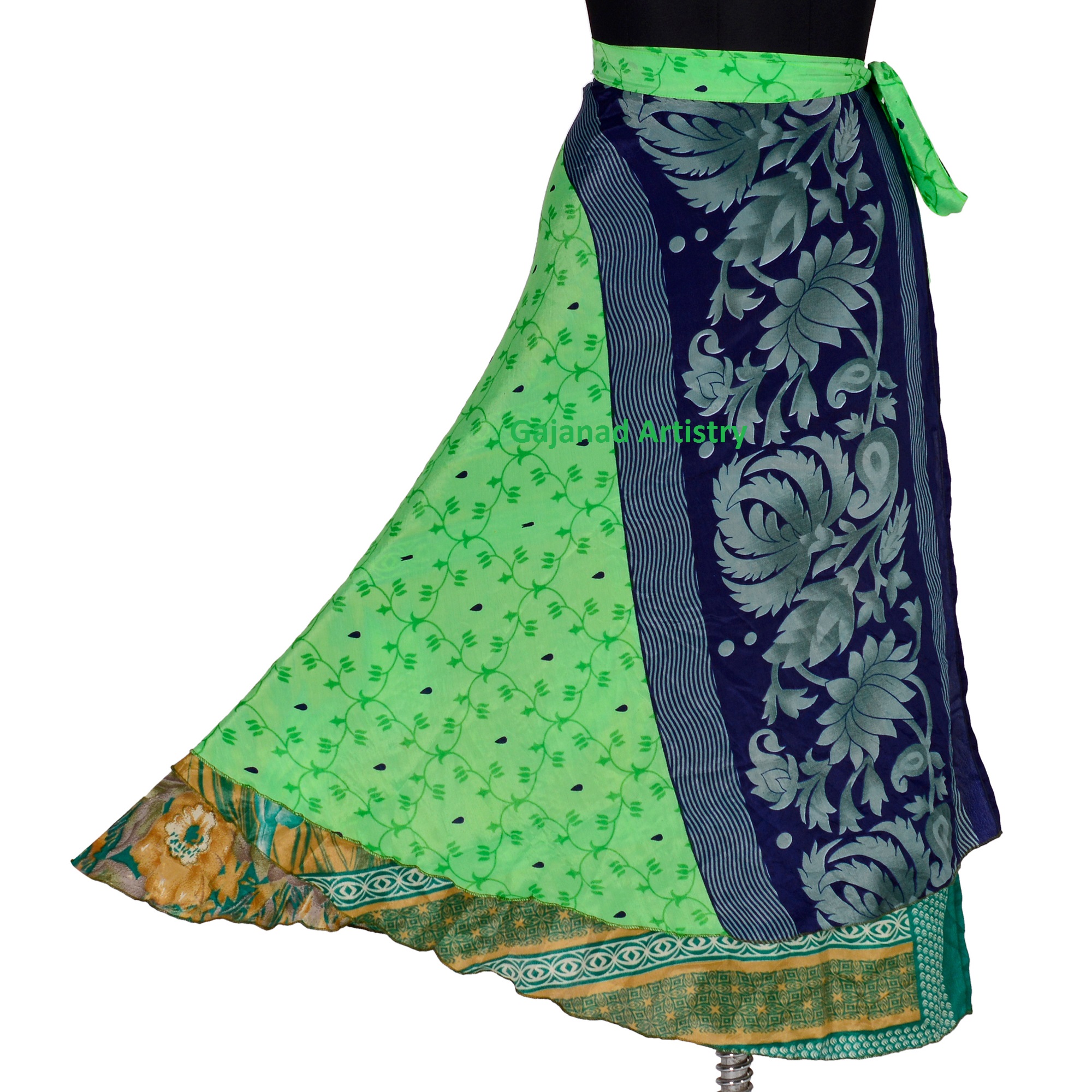 Vintage Silk Skirt Bohemian Wrap Summer Long Maxi Skirt Hippie Beach Women Gypsy Sari Floral Girls Skirts
