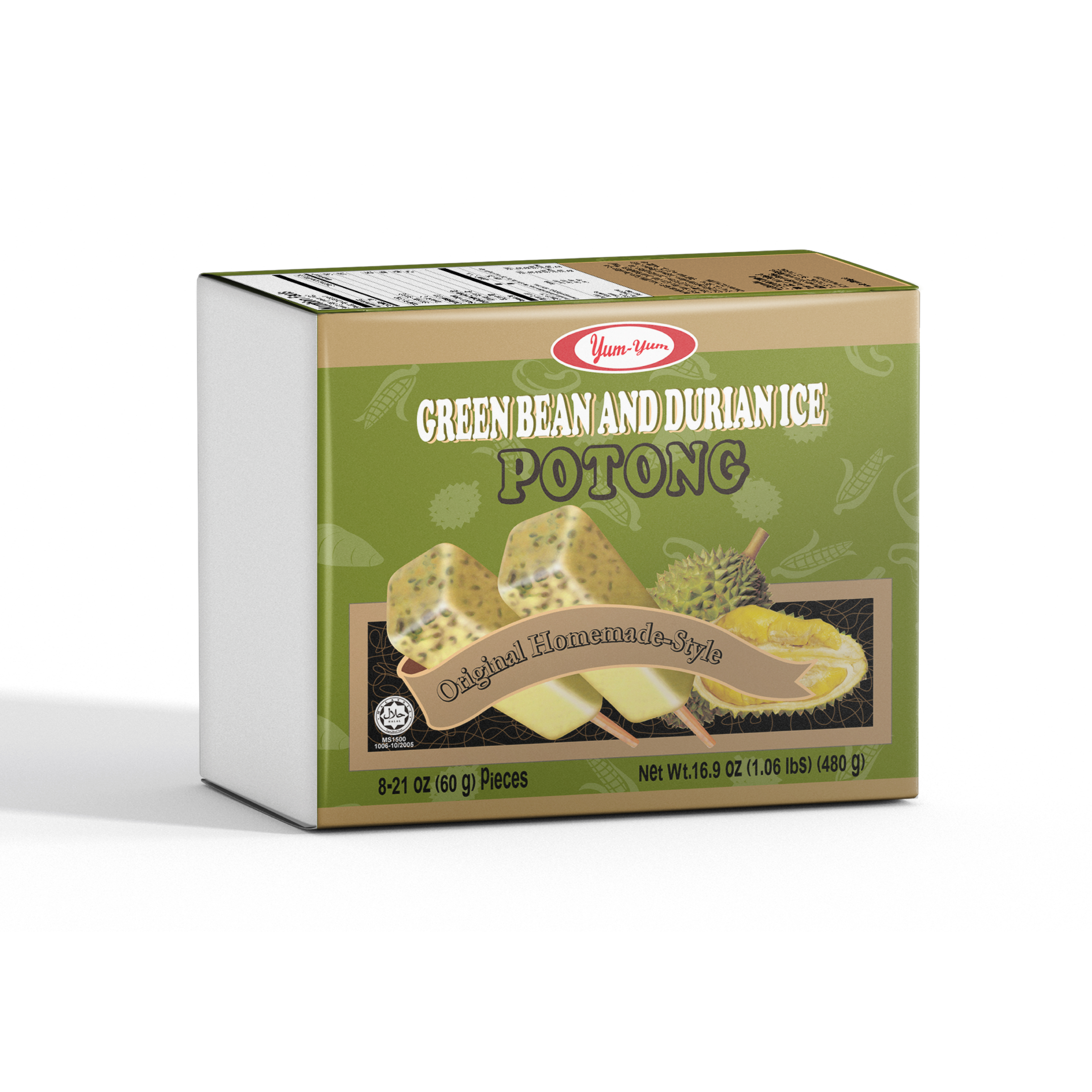 Фруктовый ледяной десерт Potong Green Bean Durian 8's (480 г X 12 коробка) мороженое из малайзии