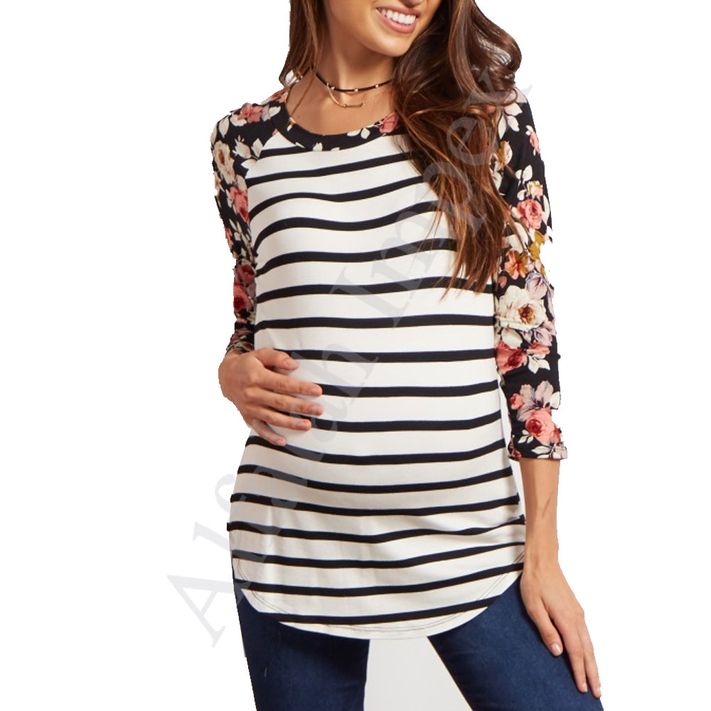 French terry striped printing maternity hoodie
