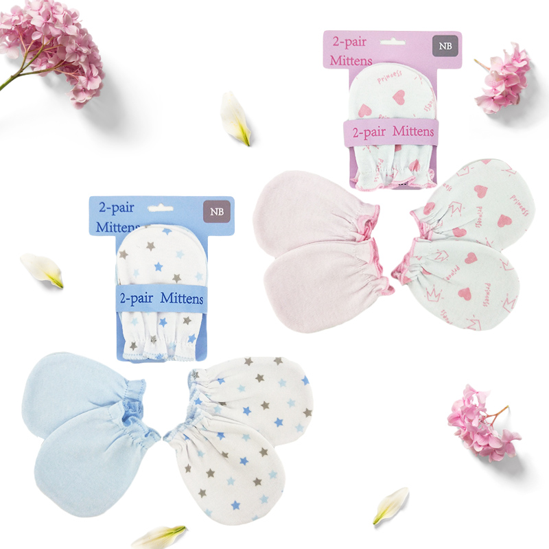 Pink and Light blue 100% cotton cute soft high quality 2-pair baby gloves mittens set