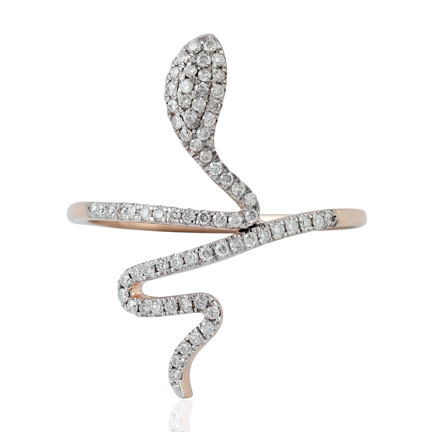 18k Rose Gold Pave Diamond Wrap Snake Ring Handmade Jewelry
