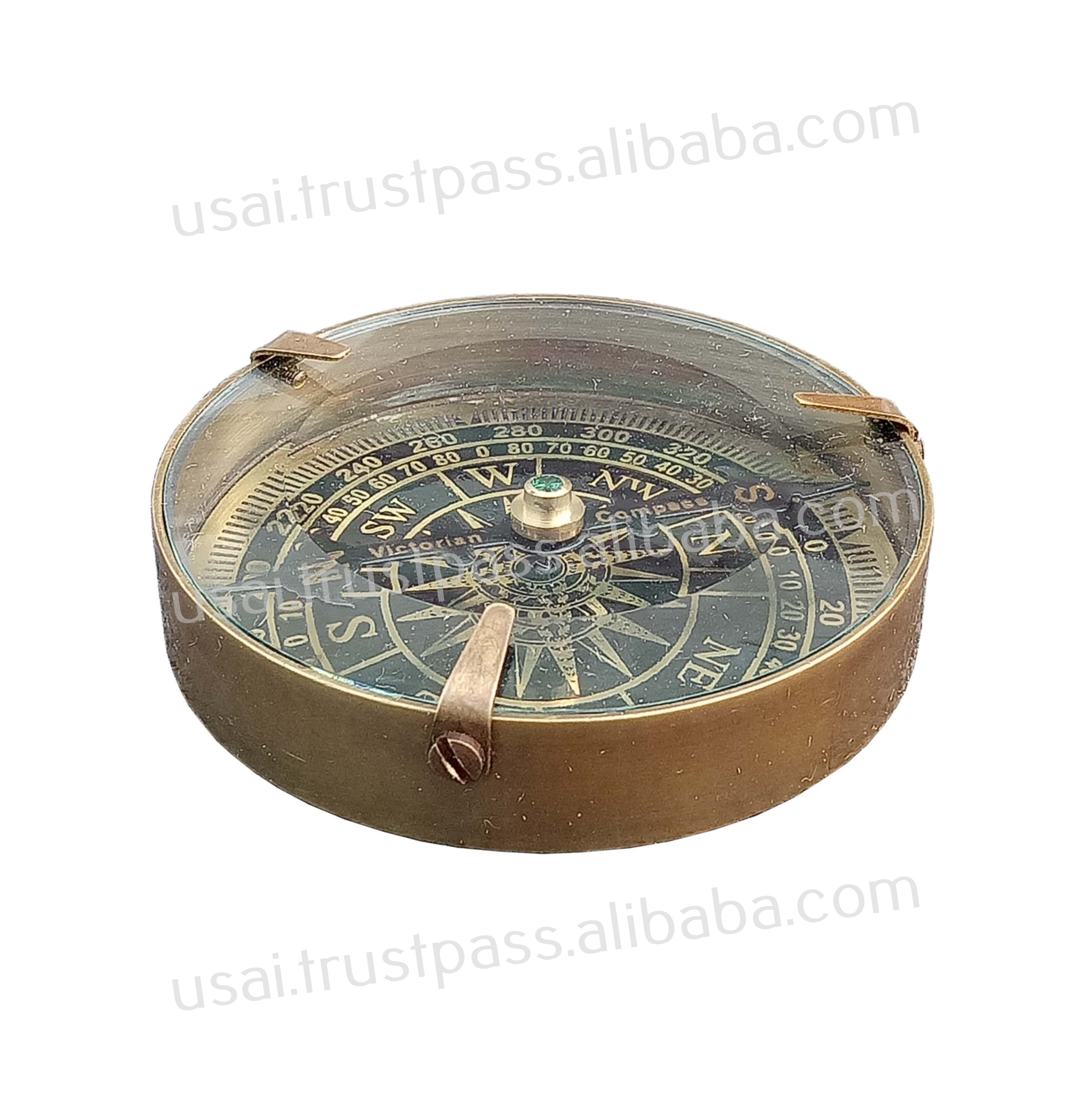 Brass Compass, BROWN ANTIQUE VICTORIAN POCKET FLAT COMPASS - 2.5 INCH