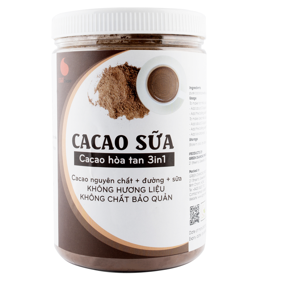 CACAO3IN1Jar 550g Best Cocoa Crushed Powder 100% In Box Packaging From Vietnam