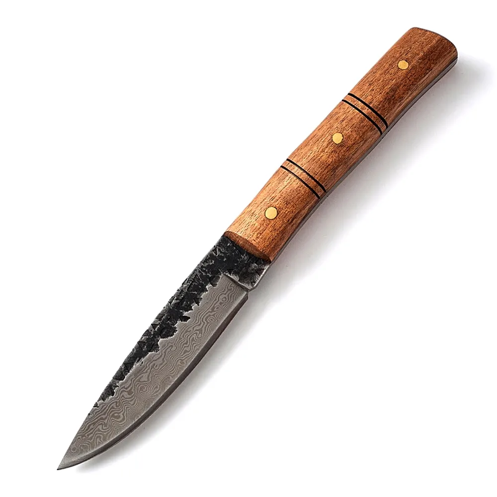 Damascus Hunting Knife Hand Forged Outdoor Equipment Handmade Pocket Knife Survival Straight Knife Fixed Blade Rosewood Handle