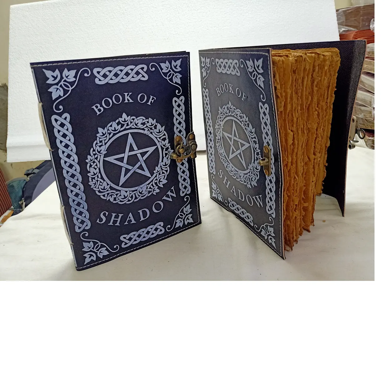 custom made leather journals with deckle edged antique look papers with book of shadow