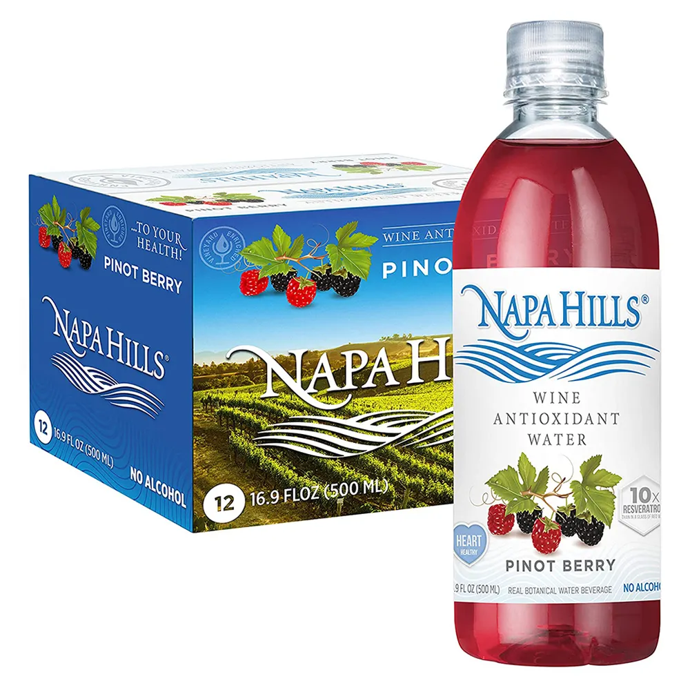 Non Alcoholic Napa Hills Wine Antioxidant Water Berry Flavored Wine Water Resveratrol Enriched Drink Pinot Berry 12 Pack