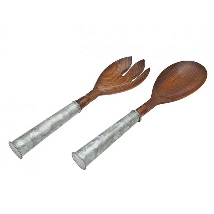 Galvanized Handle Acacia Wood Salad Server