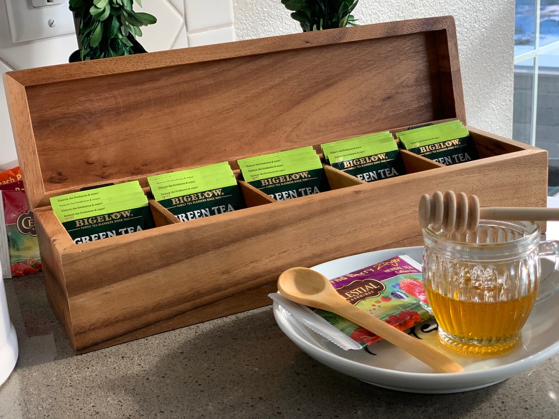 Mother's Day Birthday Gift Wooden Tea Bag Organizer Storage Tea Box