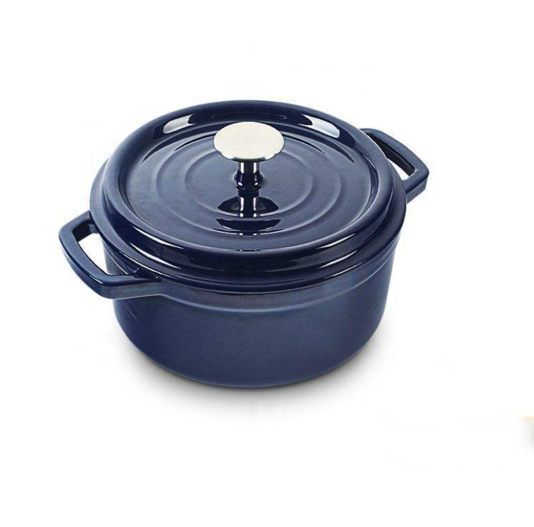 Blue Round Cast Iron Dutch Oven Enameled Kitchen Casserole Heavy Baking Pot