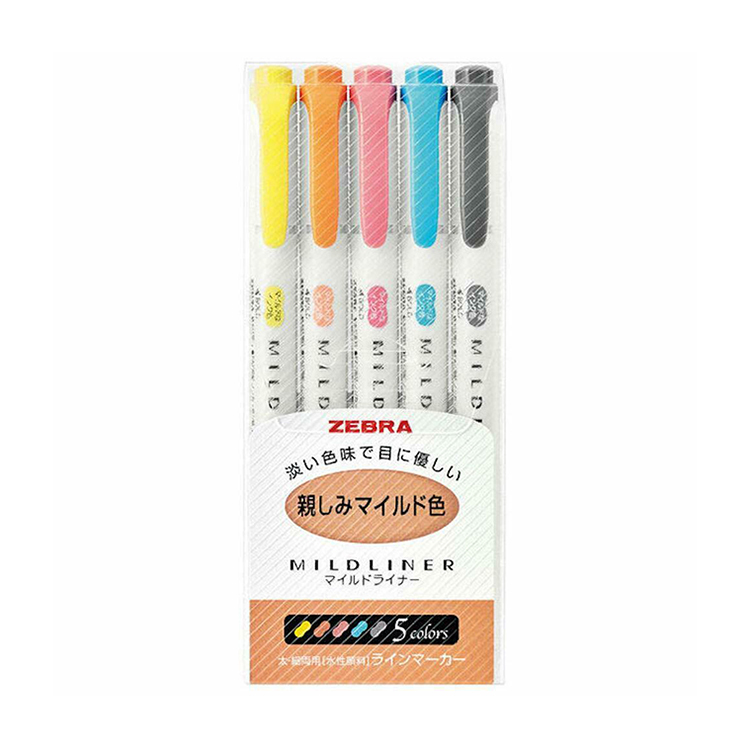 Ручка-хайлайтер ZEBRA STA-WKT7-5C MILDLINER Series с двумя головками (5 шт./компл.)