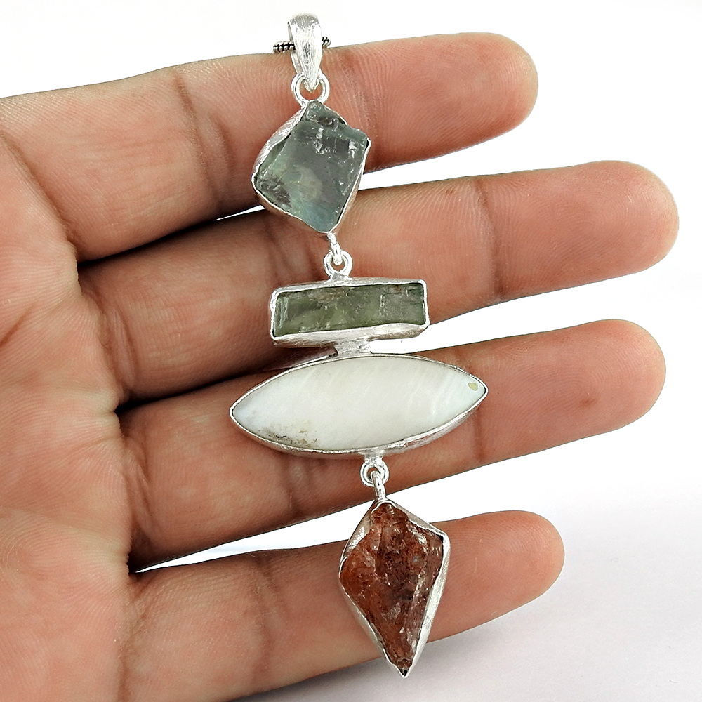 Sunstone MOP Aquamarine pendant 925 silver jewelry sterling silver pendant factory direct sale wholesale silver jewelry