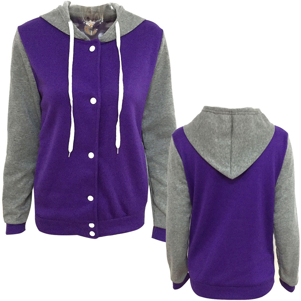 Women Casual Contrast Color Design Front Button Tack Opening Best Wholesaler Hoodies
