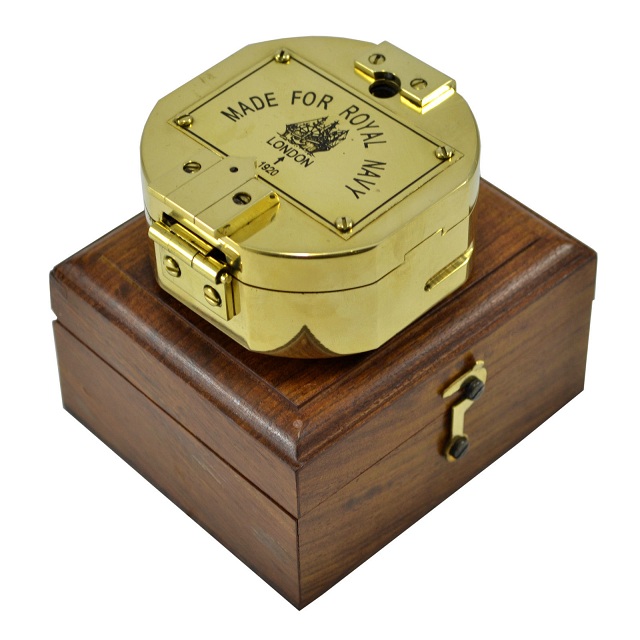 Brass Compass,ROYAL NAVY 1920 LONDON BRASS BRUNTON COMPASS WITH BOX - 3 INCH