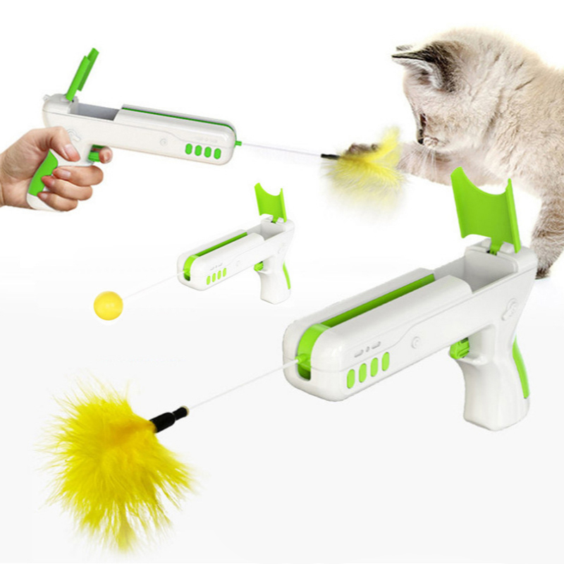 New hot sale creative fun teasing ball cat toy catapult gun Feather Teaser Cat Toy Interactive Feather Wand Cat Toy