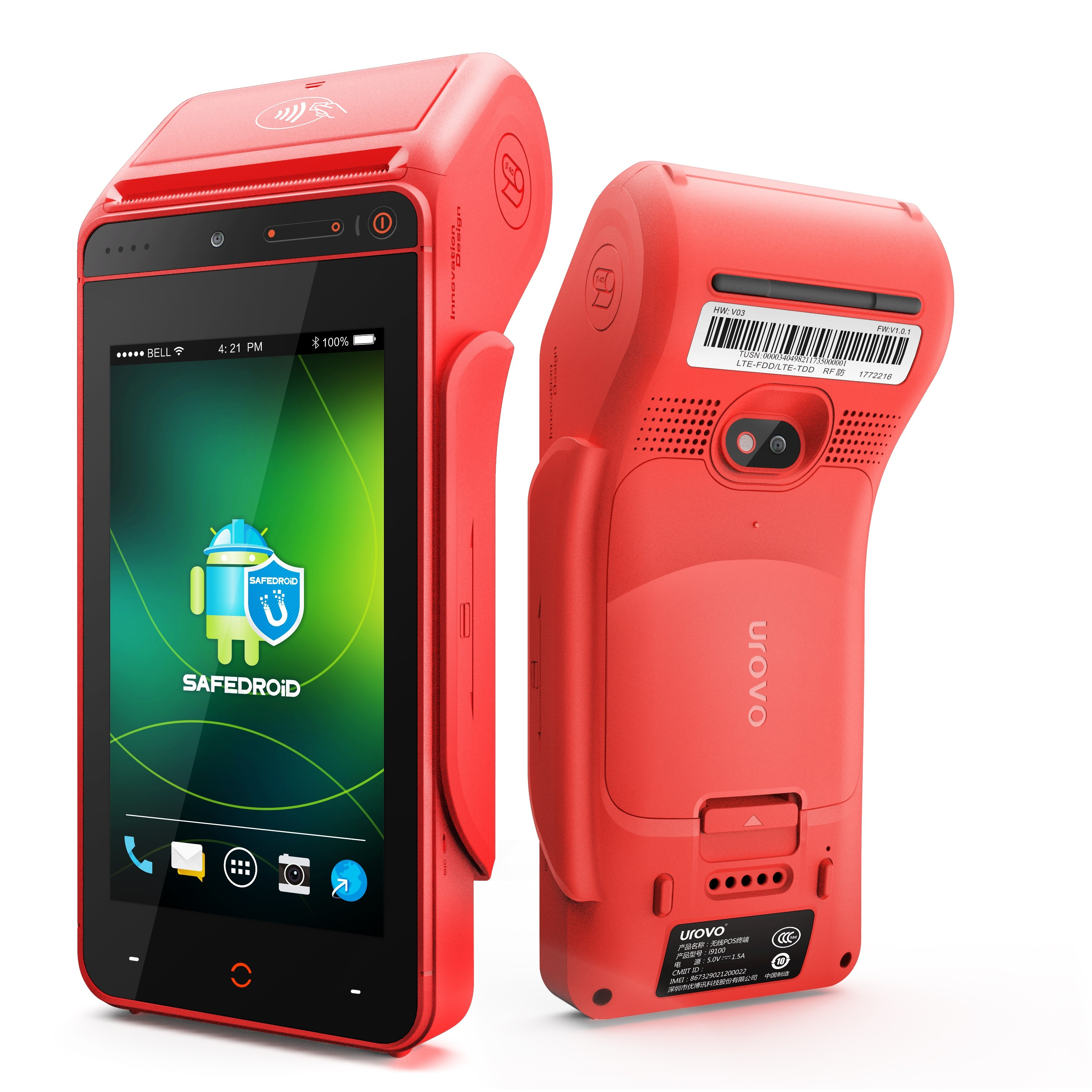 Urovo I9100r Интеллектуальный кассовый аппарат Android8.1 все в одном платежный терминал с принтером Quad-код сенсорный ЖК-экран 5v/5000 мАч Android 8,1