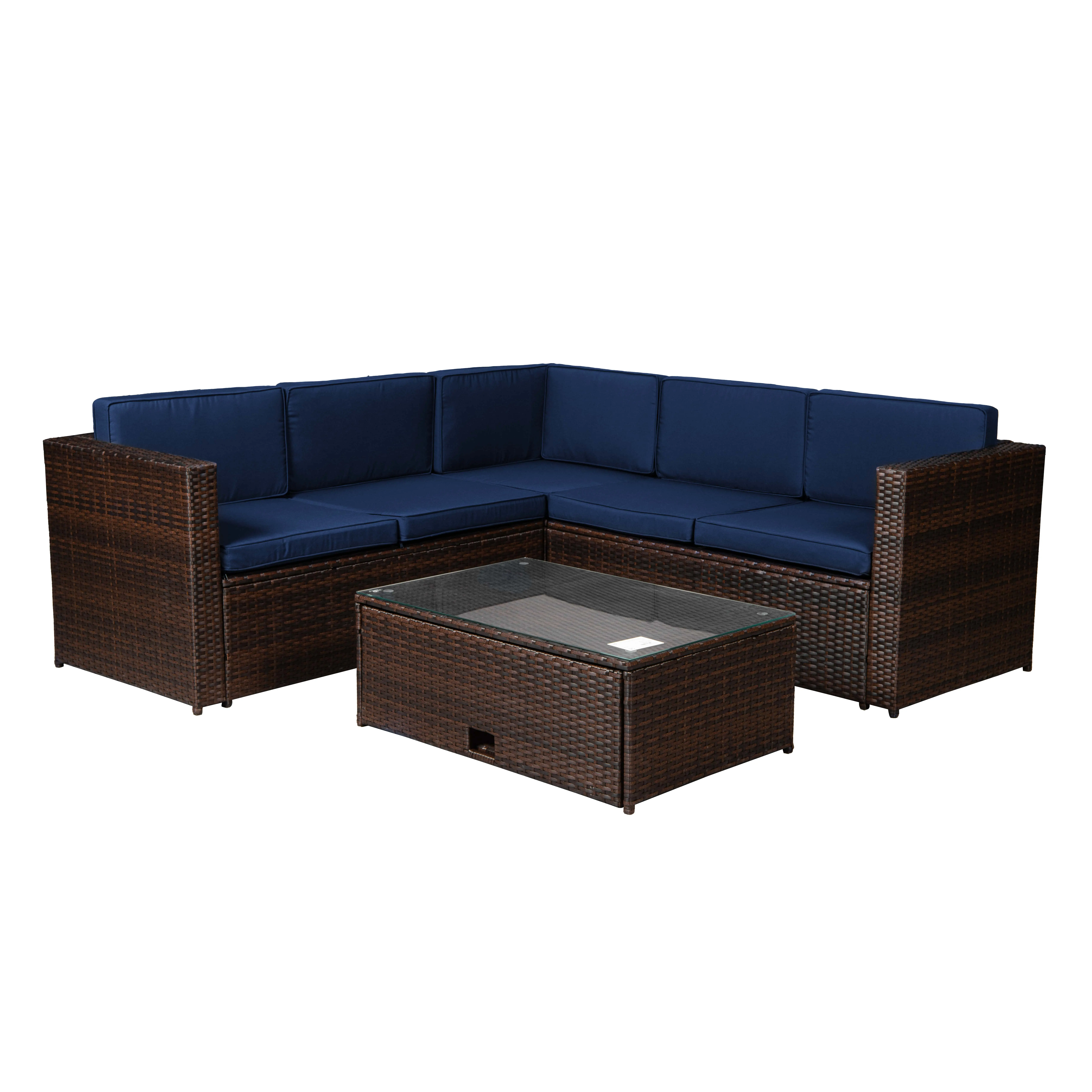 L shape 4 Pieces BeNK PE Rattan Wicker Garden Lounge Sofa Set for Outdoor Furniture