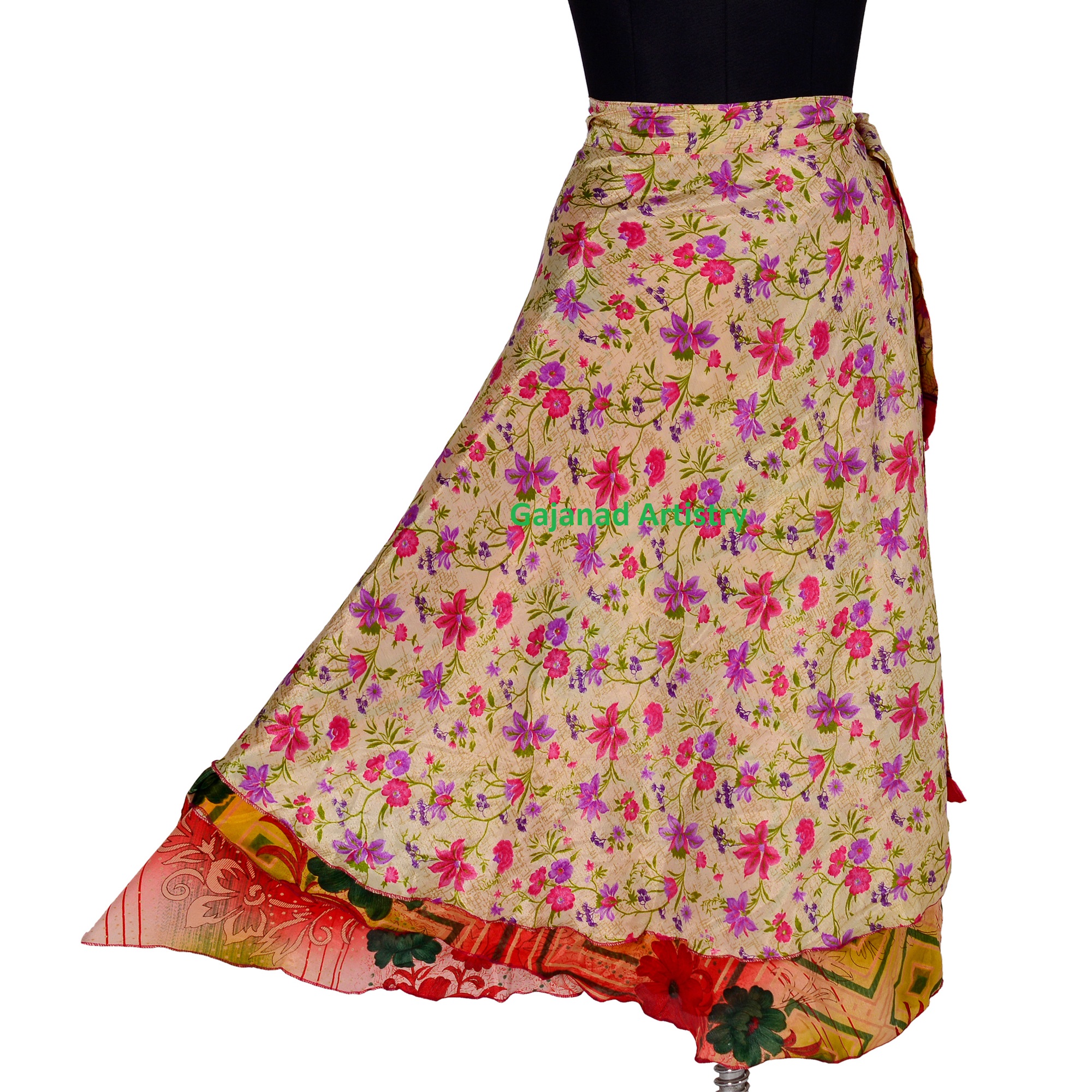 Vintage silk skirt reversible long skirt 2 layer magic wrap around bohemian hippie sexy beach wear short dress summer wrap skirt