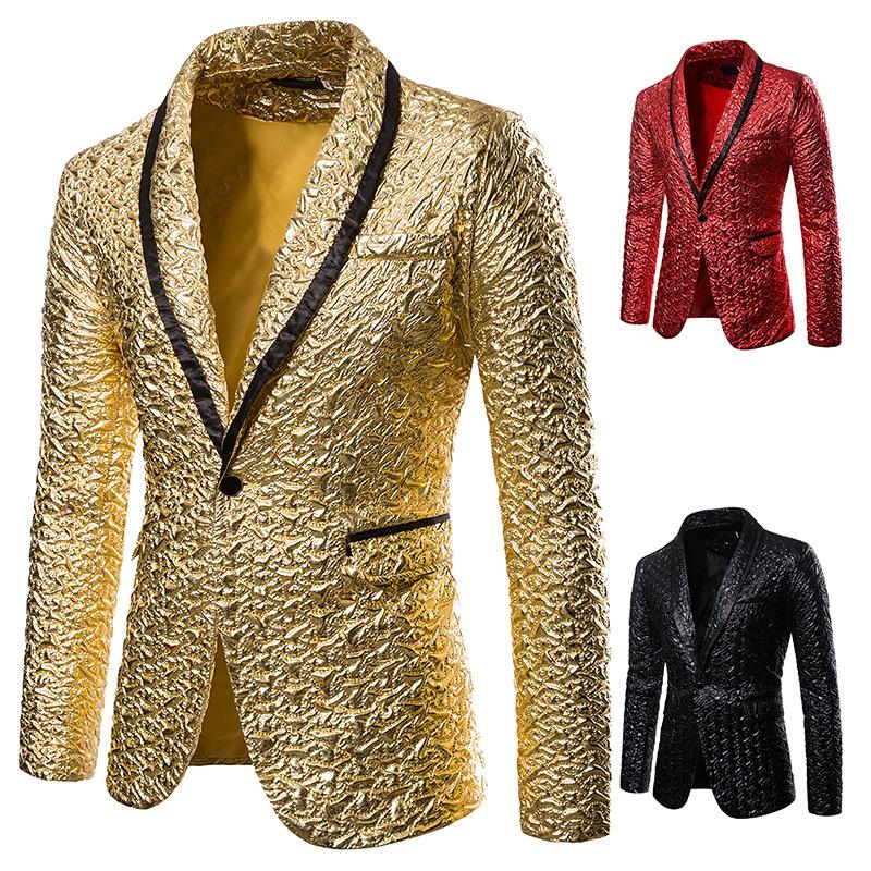 Black Shiny Blazer Men Slim Fit Graduation Party Prom Jacket For Men Night Club Performance Suit Tops
