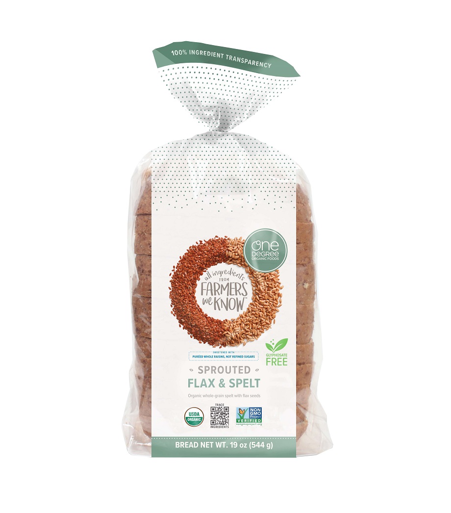 One Degree Organic Foods Sliced Flax & Spelt Bread, 19 Ounce Sleeve - 8 per Case Manufactured in Canada