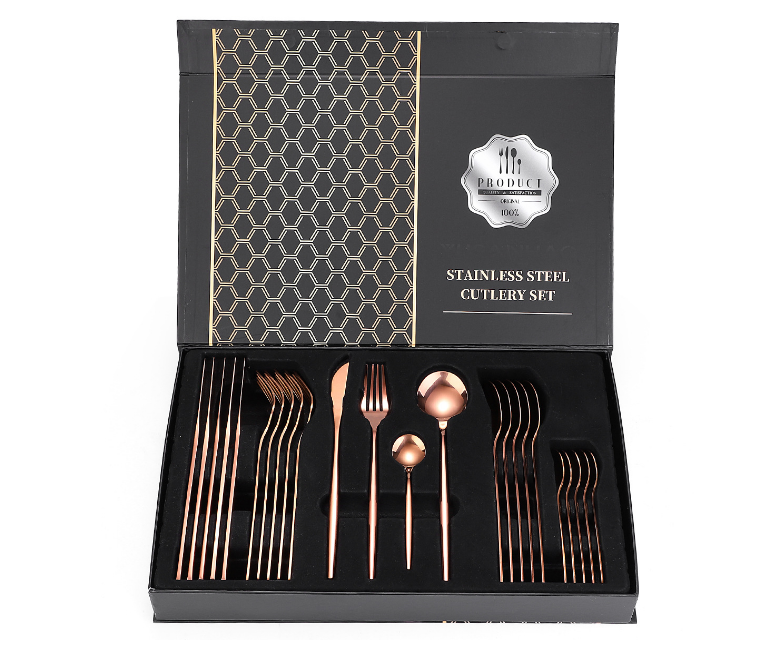 Small MOQ 24 piece Cutipol gold Stainless Steel cutlery flatware set with gift box