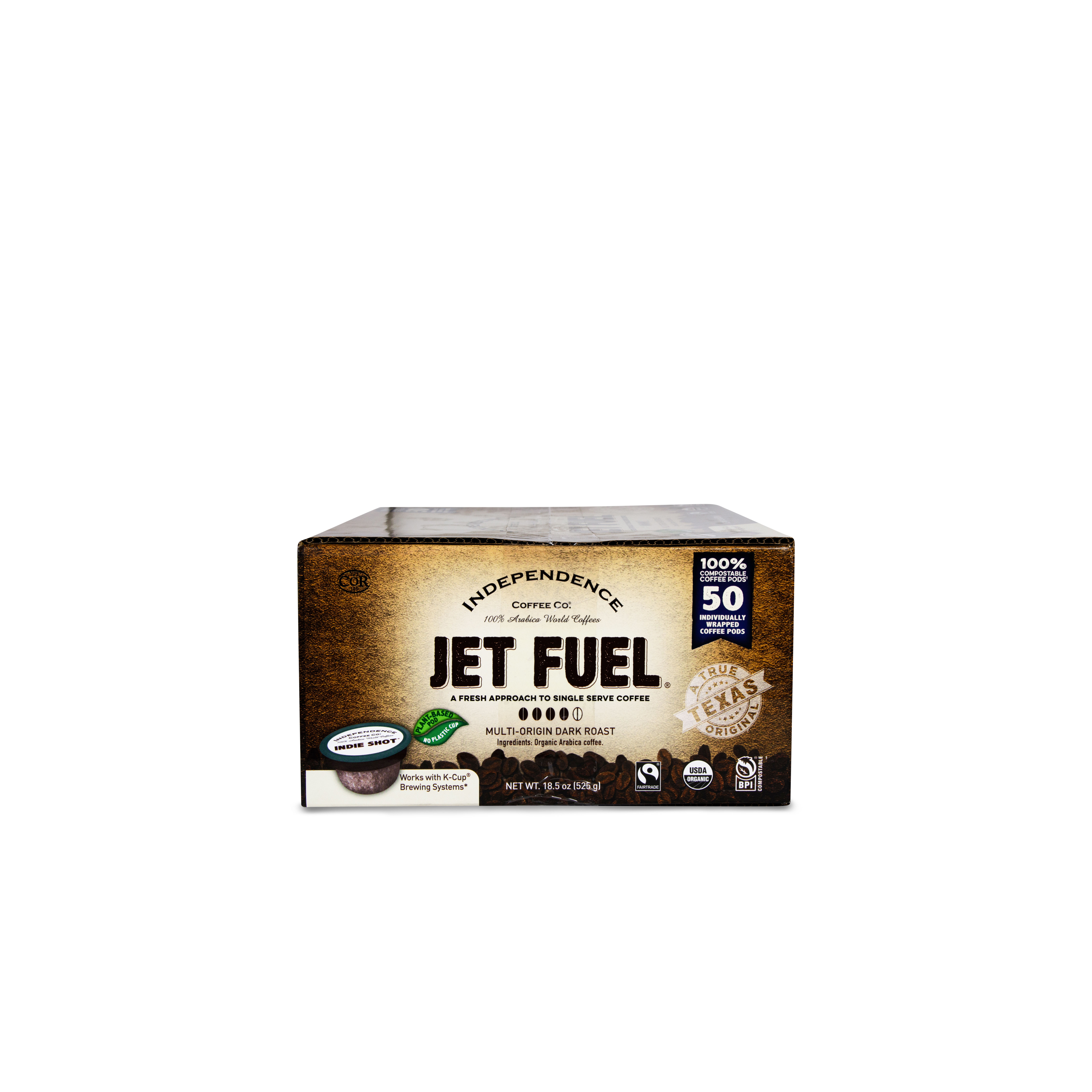 Independence Coffee Co Jet Fuel Intense And Heavy Body Dark Roast Coffee Single Serve Indie Shot Pods Individually Wrapped 50