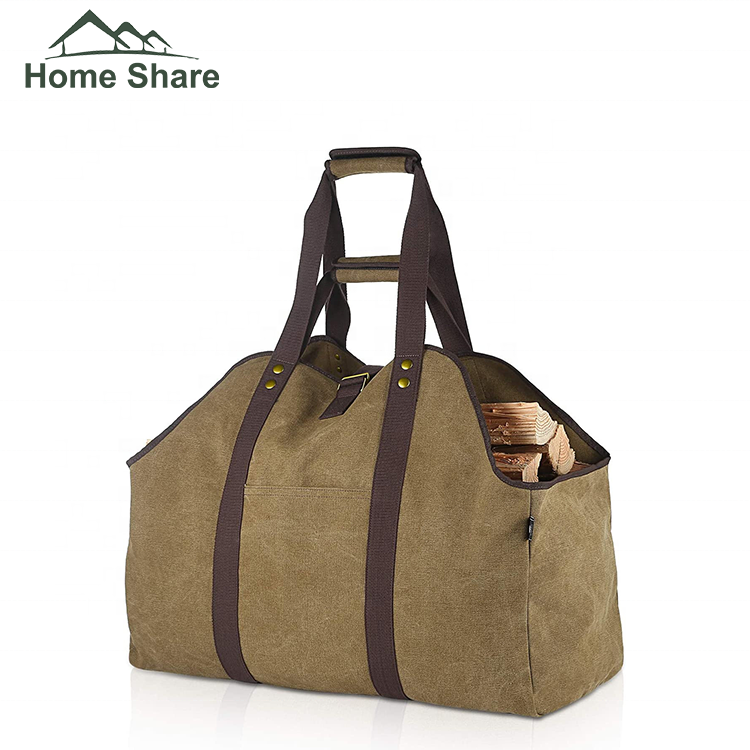 firewood storage log carrier wood carrier tote bag waxed canvas firewood carrier