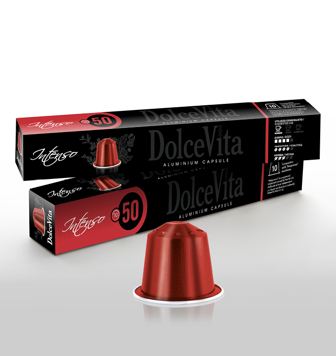 Алюминиевые капсулы для итальянского эспрессо Dolce Vita Intenso-Nespresso-200 шт. в коробке