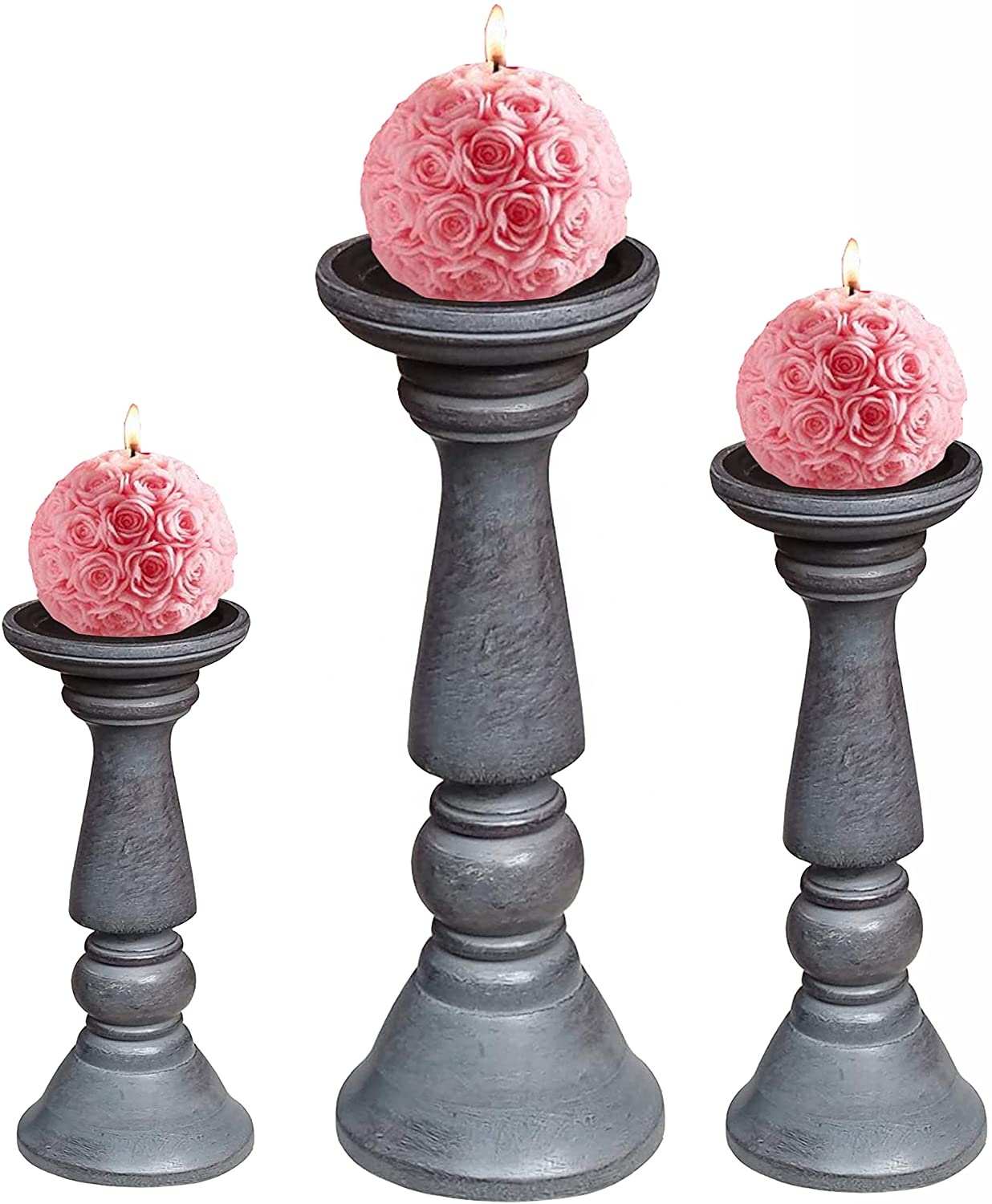 Rustic Wood for Pillar Candle Farmhouse Candlestick Holder Galvanized Plate for Mantel, Dining Table, Centerpiece,Coffee Bar,Set
