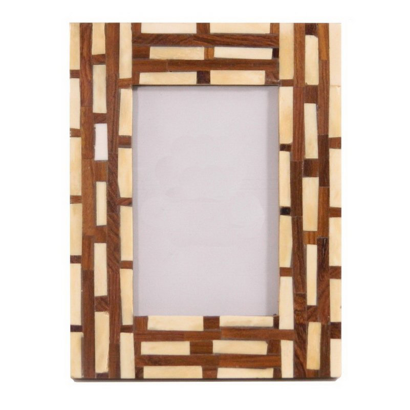 Trendy Glass Finish Shiny Rectangular Shape Picture Mirror Frame Photo Frame Wood Brown Blocks Natural Wood Customized Size