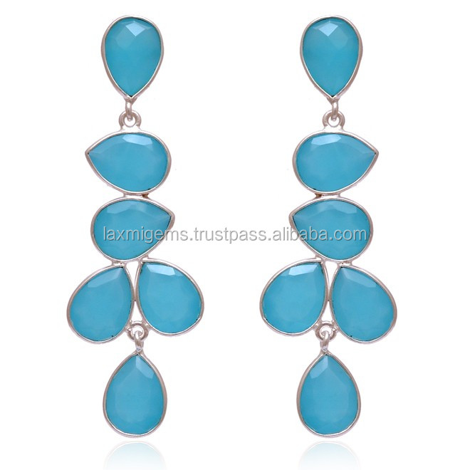 Blue Chalcedony Gemstone Handmade 925 silver wholesale earring