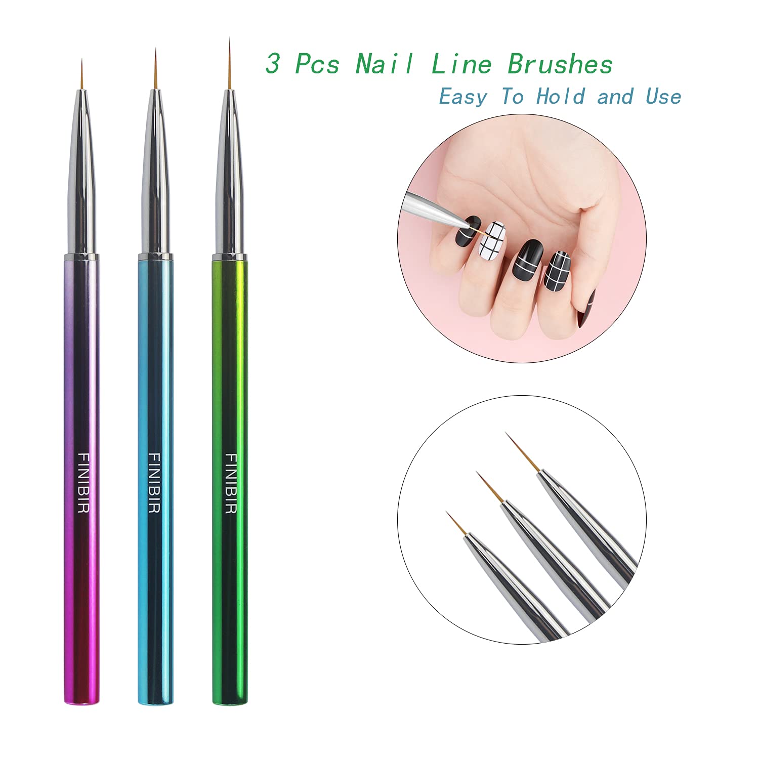 Nail Art Line Painting Brush 3pcs/set DIY Acrylic UV Gel Brushes Drawing Flower Line Grid Manicure Tools