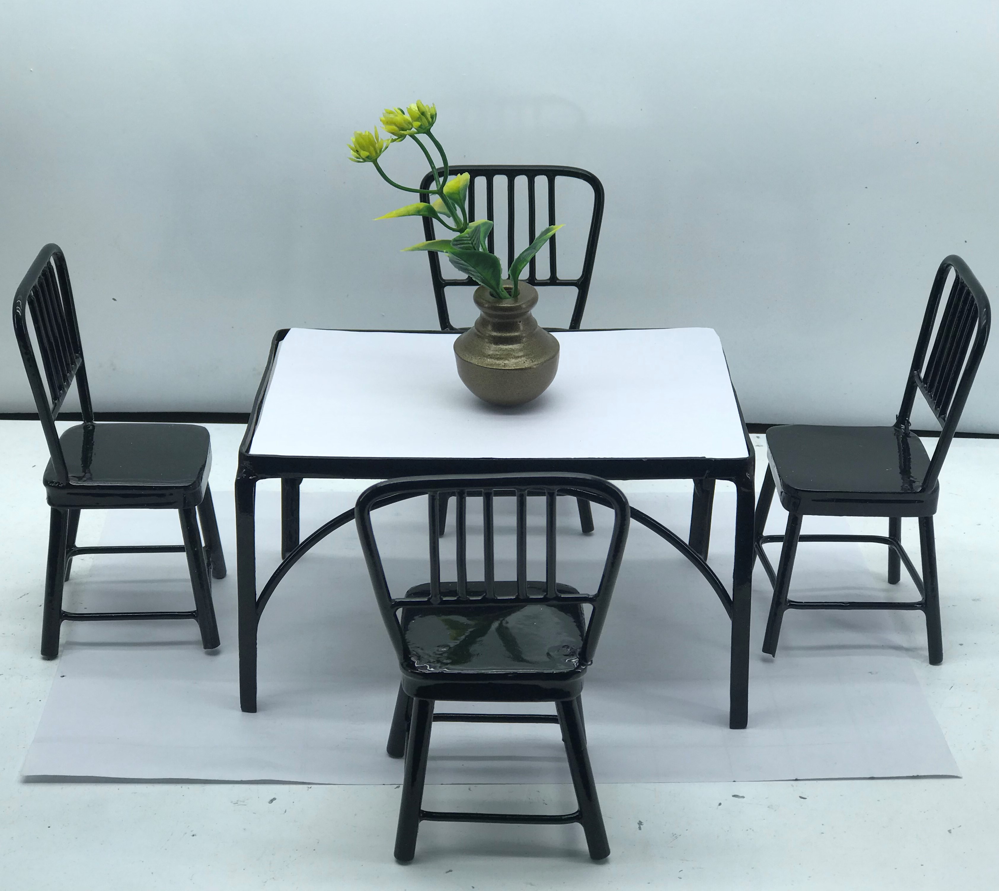 Customizable Miniature Wooden DIY Dollhouse Dining Set - 5-Piece Metal Table and Chair Set for Kids