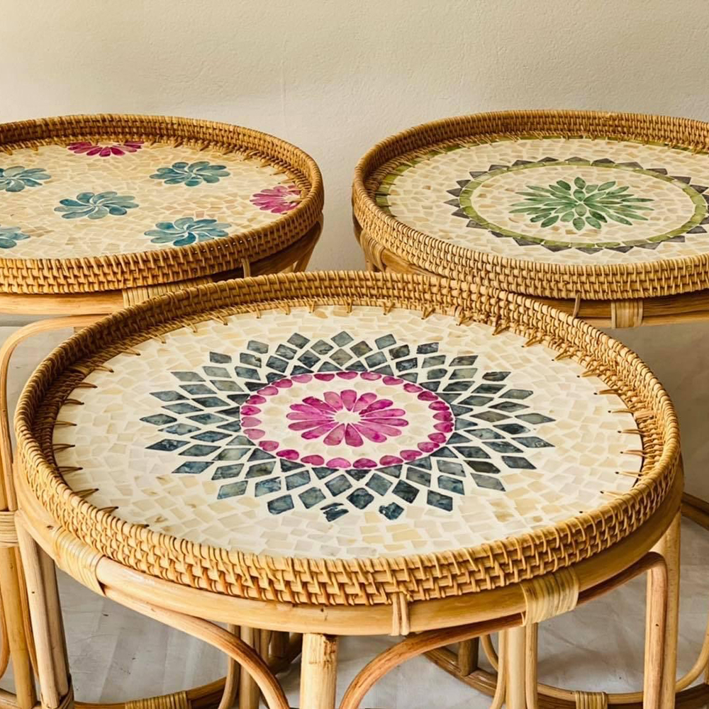 Rattan Coffee Table with mosaic