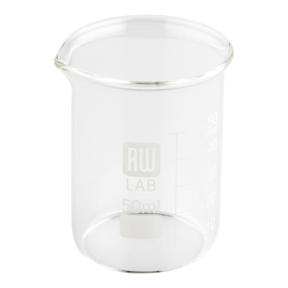 Стеклянный стакан RW Lab, 50 мл, боросиликат, 2x2x2 1/2 дюйма, 10 шт. в коробке