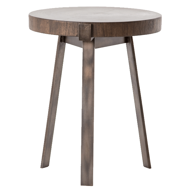 Wooden And Industrial Iron Side Table Dark Wood with Gold Polish Leg