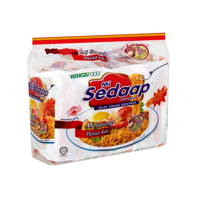 WingsFood Mi Sedaap, мгновенная жареная лапша с оригинальным вкусом, рамен 5x91 г