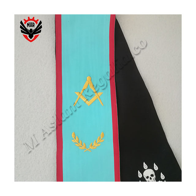 Square & Compass with leaves wreath embroidery Scottish French rite sash