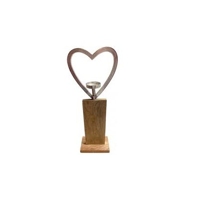 Wooden candle with Metal Heart Candle Holder Decor