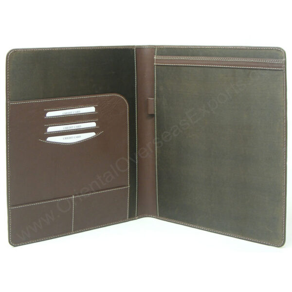 A4 leather folder with multiple credit card slots, pen holder and compartment