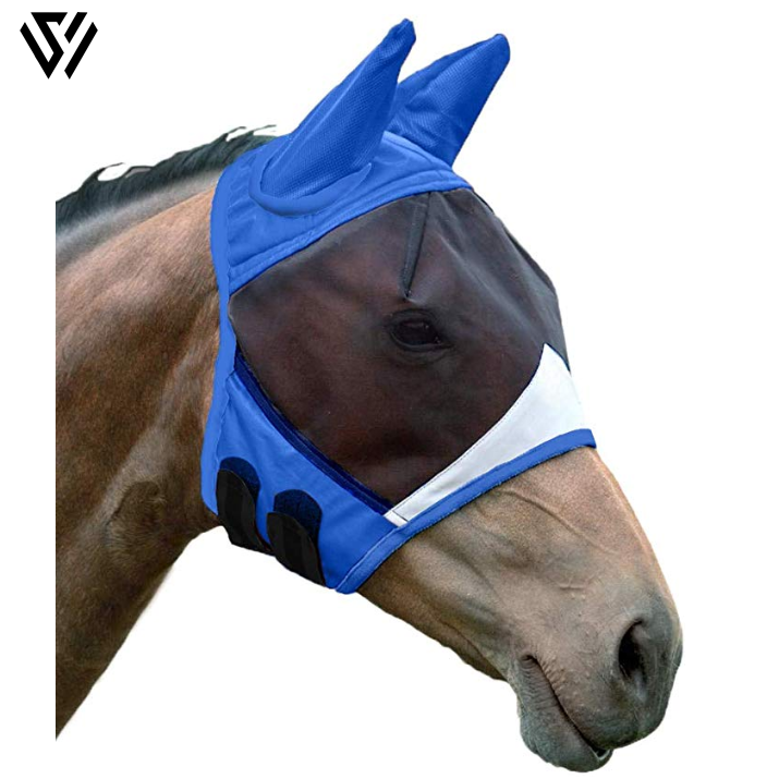 New High Quality Comfortable Horse Riding Fly Mask With Long Nose Fit Equine Fly Mask Mesh Ears