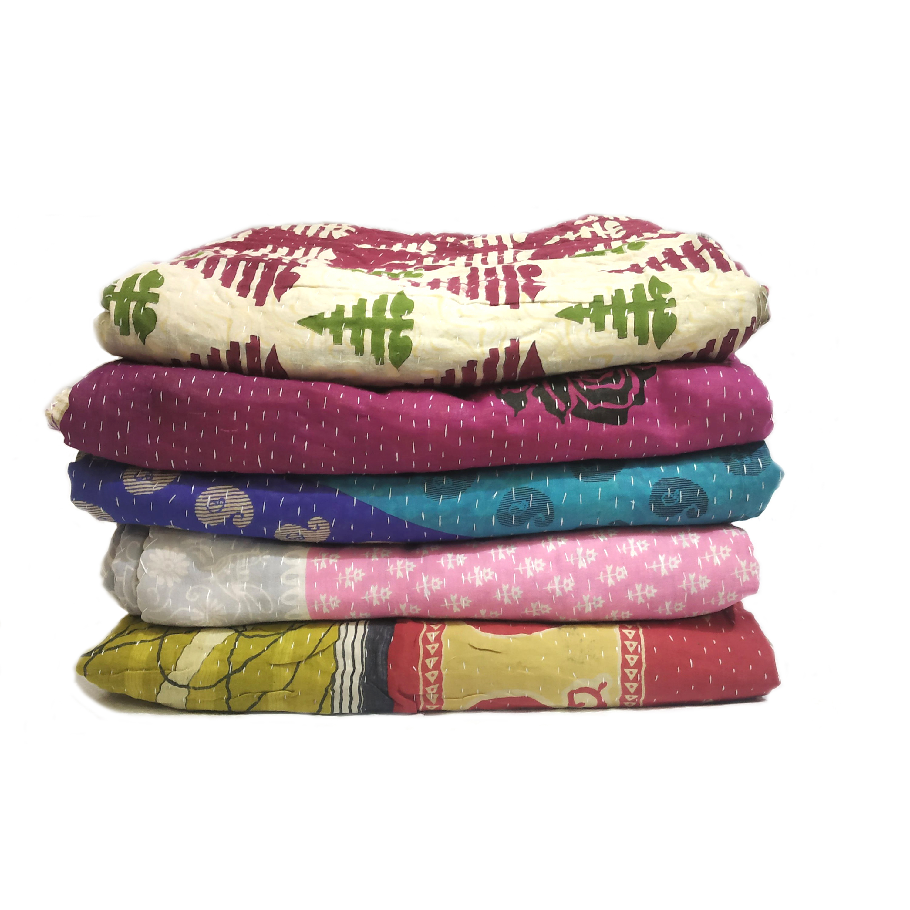 Винтажное одеяло Kantha Sari, одеяло из переработанного материала, лоскутное одеяло kantha