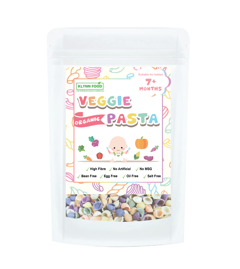 KLYNN FOOD High Fiber Organic Veggie Baby Pasta Mini Shell Shape Baby Food with Salt & Oil Free