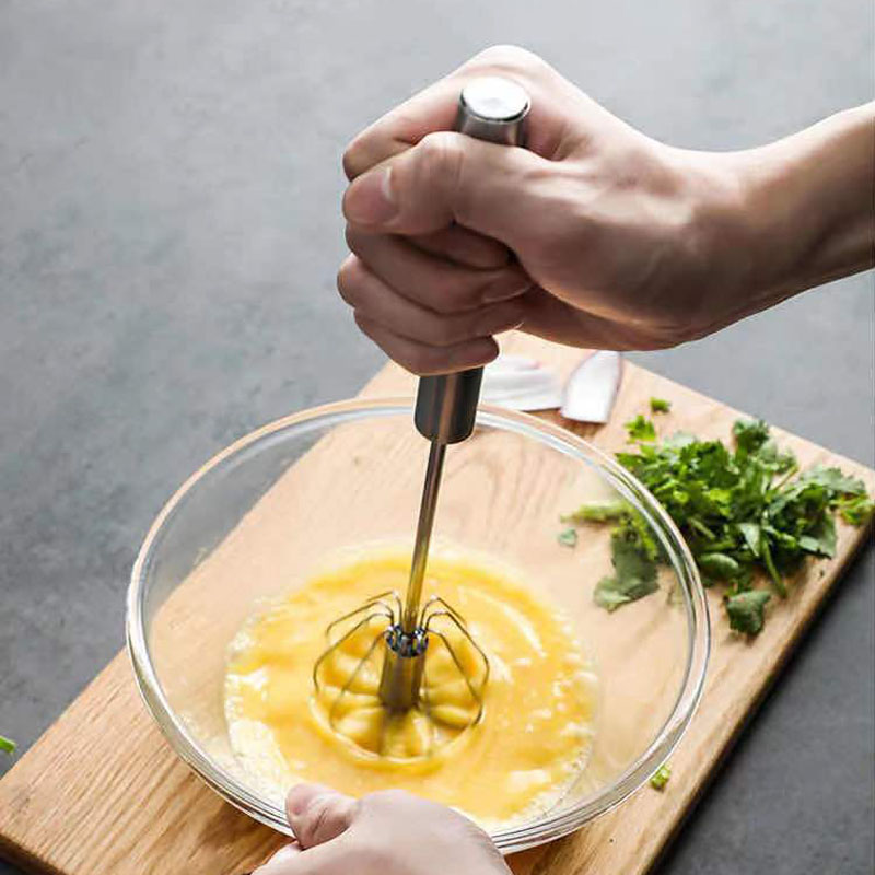 Home Purpose Unique Stainless Steel Rotating Egg Whisk Manual Beater Mini Egg Whisk