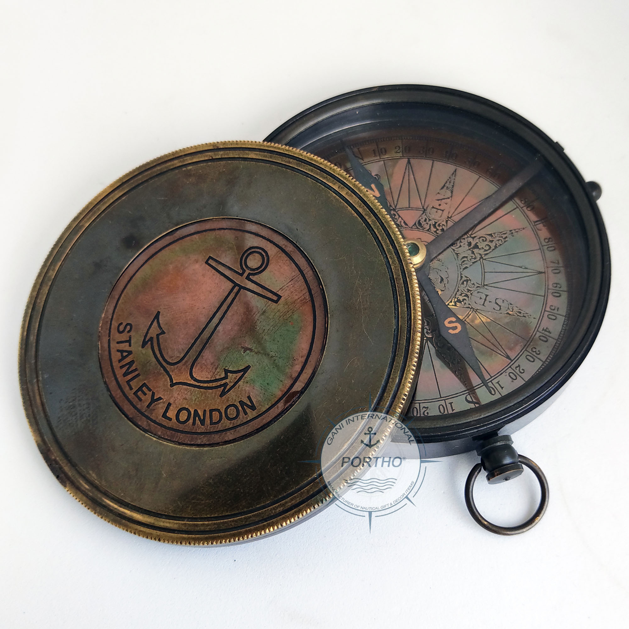 Nautical Antique Brass Anchor Flat Pocket Compass Marine Camping Hiking Compass Gift