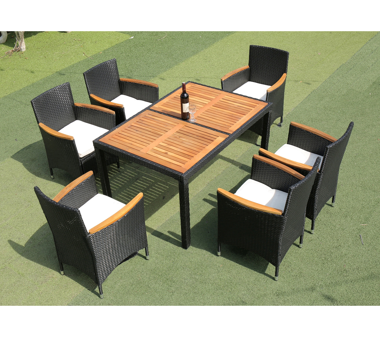 Hotest 2023 garden Furniture Dining Set PE Poly Wicker Rattan Outdoor 6 Seater Modern Garden Sets with acacia wood