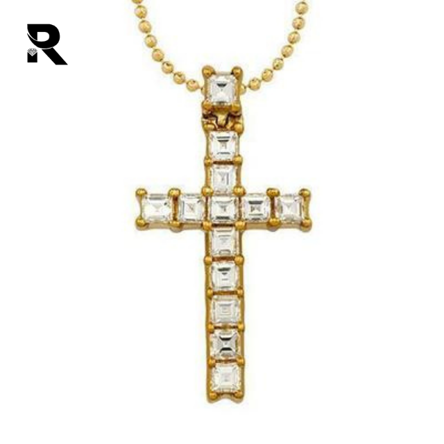 Prindess Cut Diamond Cross Pendant IN 18K Yellow Gold 1.75 CTW yellow gold cross