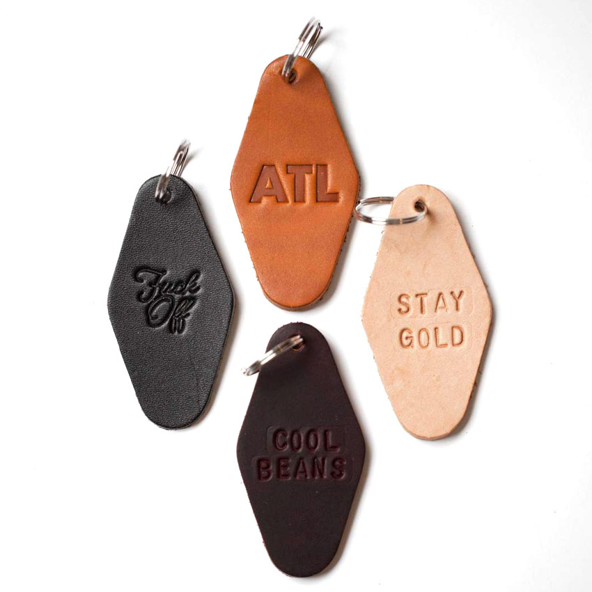 wholesale room number embossed custom faux leather motel keychain
