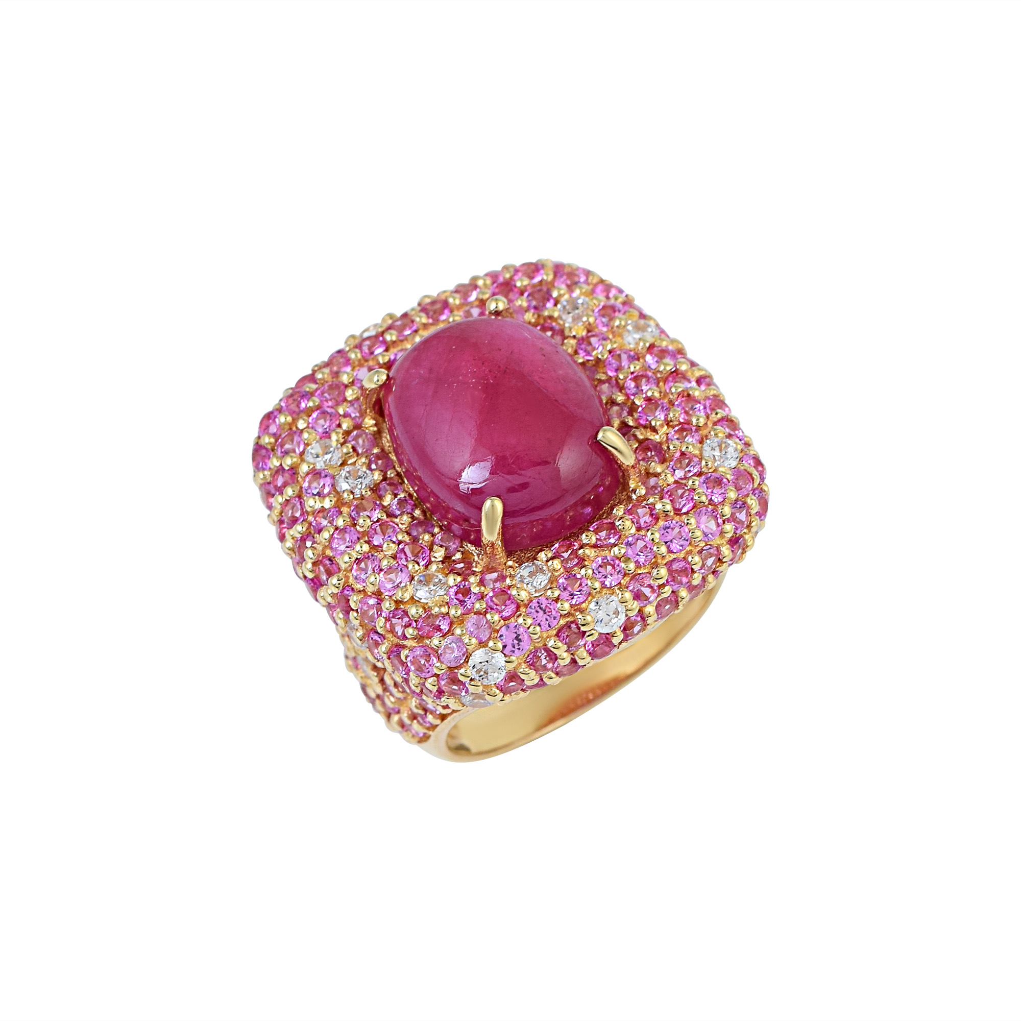 Wholesale 925 Sterling Silver Gold Plated Pink Sapphire Ruby Gemstone Cocktail Ring