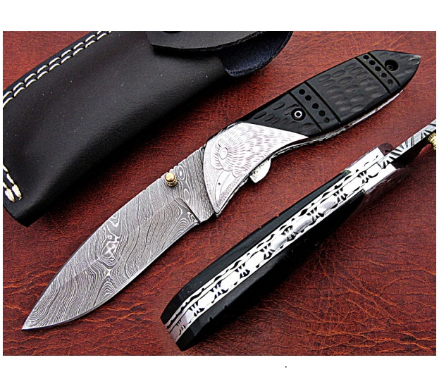 Damascus handmade custom folding pocket knife