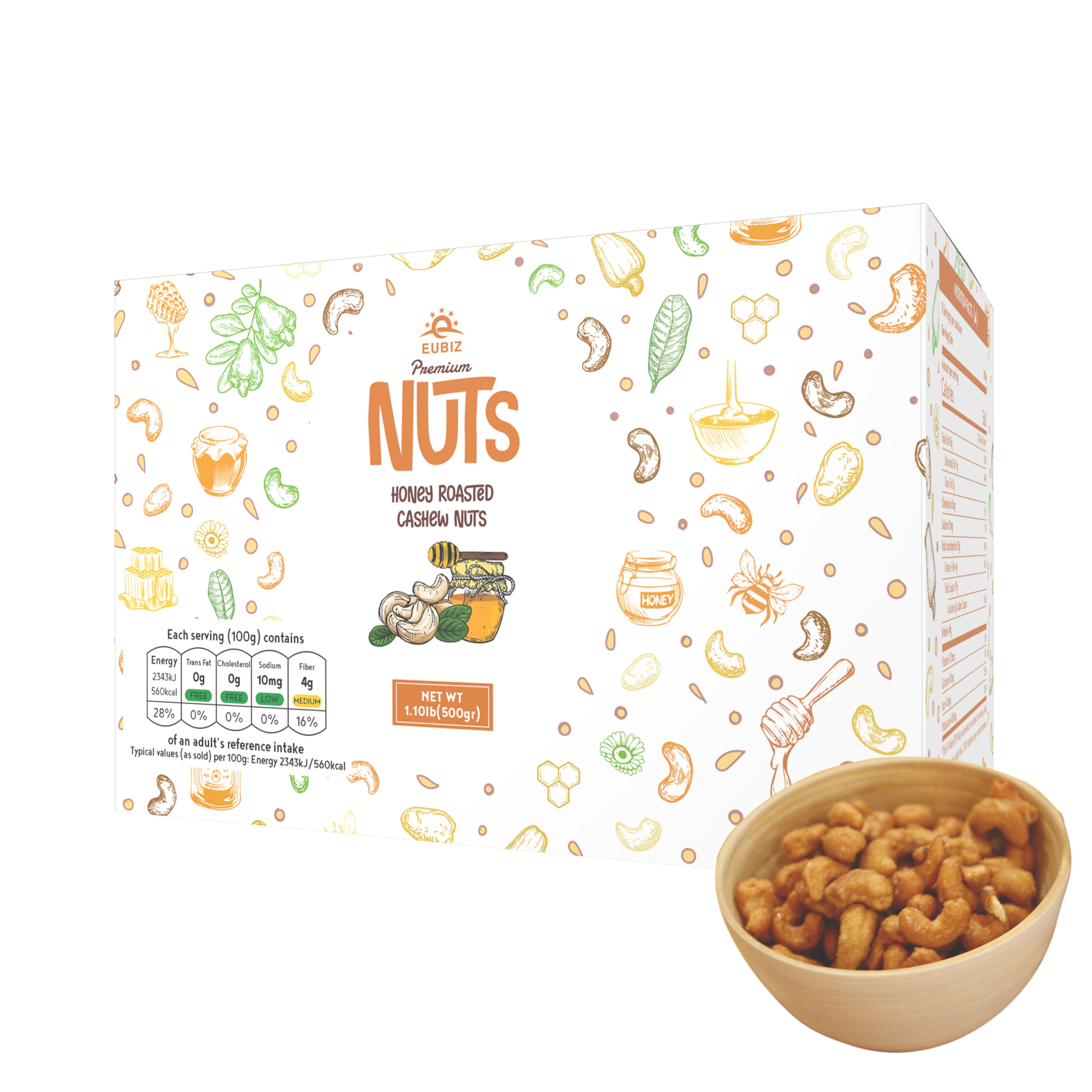 EUBIZ Cashew nuts Flavor Honey - Wholesale Vietnam - Box (paper) 500g (17.7 OZ) - in VietNam